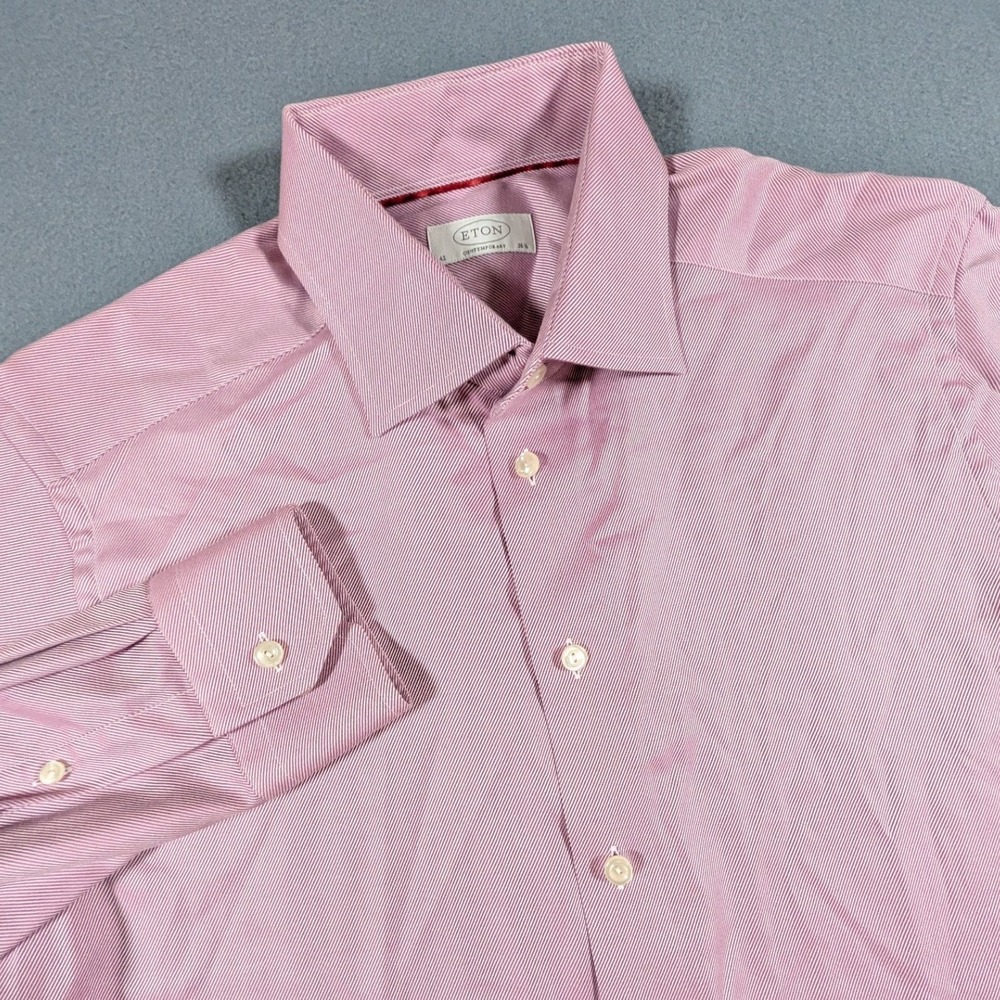 Eton Dress Shirt Mens 16.5 42 Pink Micro Stripe Contemporary Fit Long Sleeve